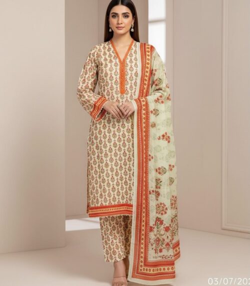CREAM & ORANGE FLORAL PRINT SUIT