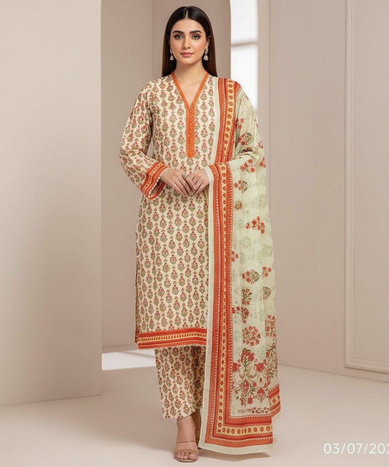 CREAM & ORANGE FLORAL PRINT SUIT