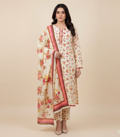CREAM & PINK FLORAL PRINT SUIT