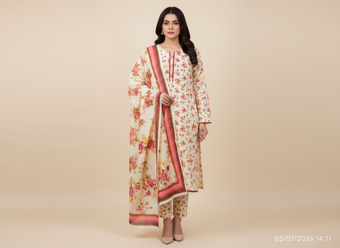 CREAM & PINK FLORAL PRINT SUIT