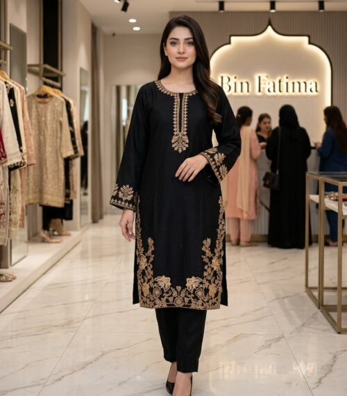 Jet Black Deep Black Embroidery – Three piece suit