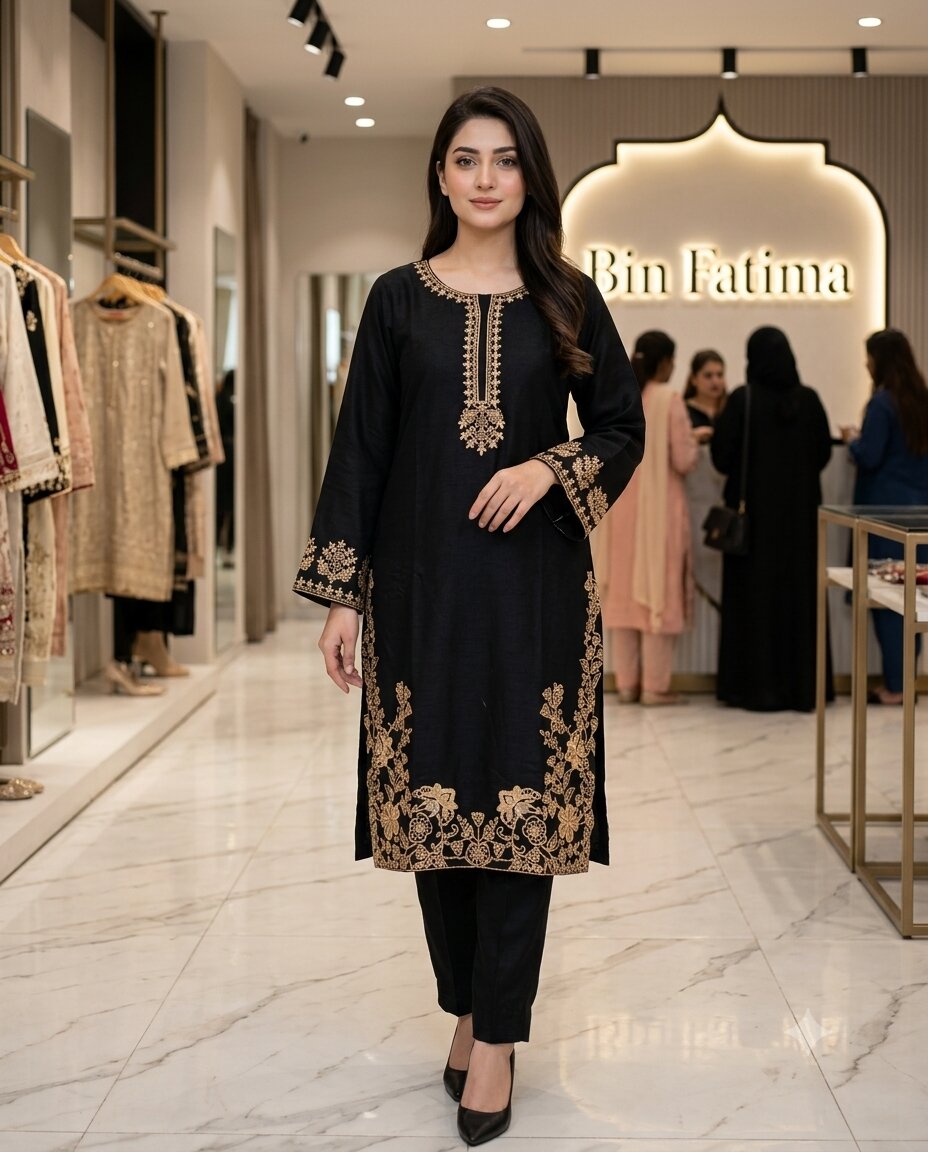 Jet Black Deep Black Embroidery – Three piece suit