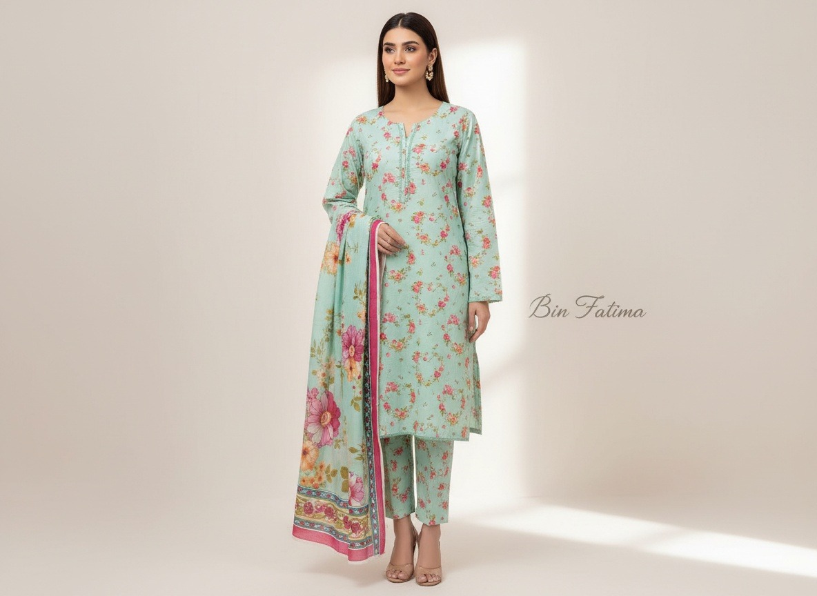 LIGHT GREEN & PINK FLORAL PRINT SUIT