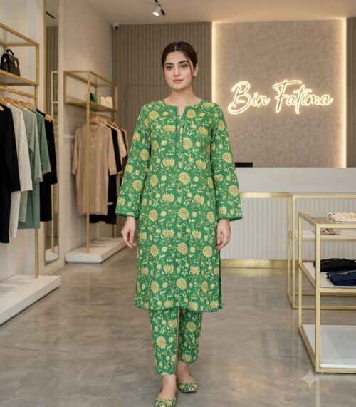 Leaf Green Emerald Green (Green with beige floral print)