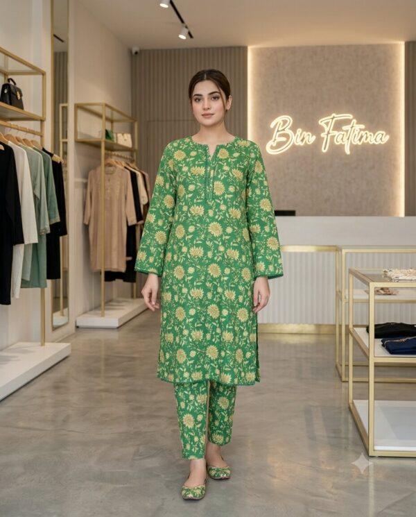Leaf Green Emerald Green (Green with beige floral print)