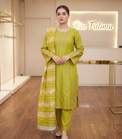 Lime Green Embroidery – Three Piece 2