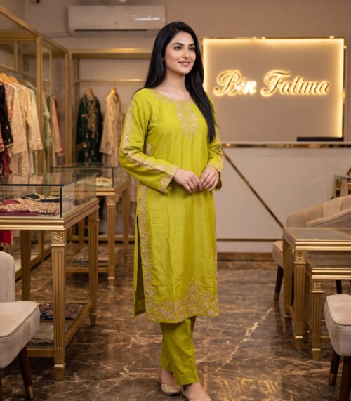 Lime Green Embroidery – Three Piece