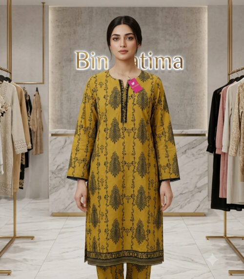 Mustard Yellow Printed Lawn 2 Piece Suit