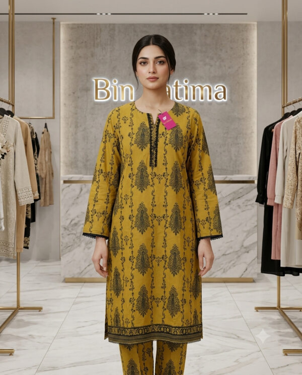 Mustard Yellow Printed Lawn 2 Piece Suit