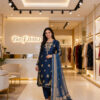 Navy Blue Embroidery Three Piece