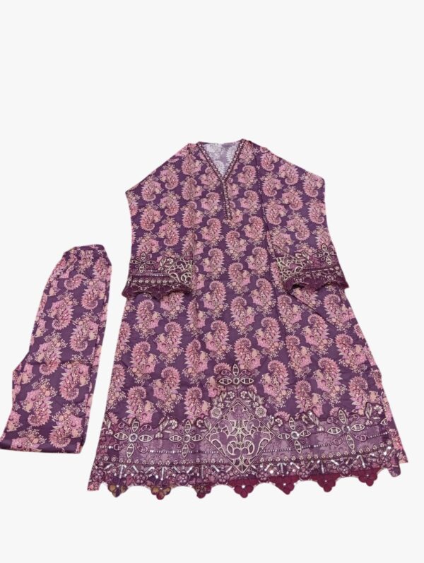 Plum Floral Printed Kurta Trouser