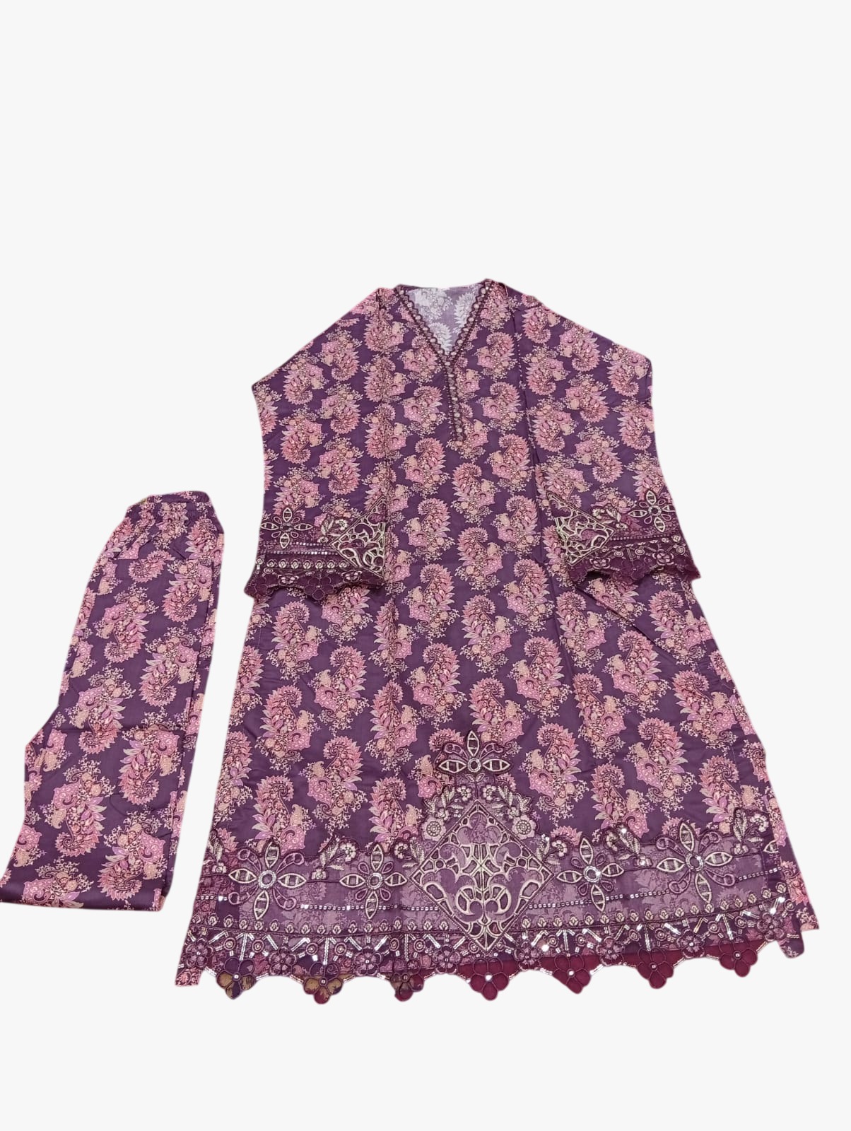 Plum Floral Printed Kurta Trouser