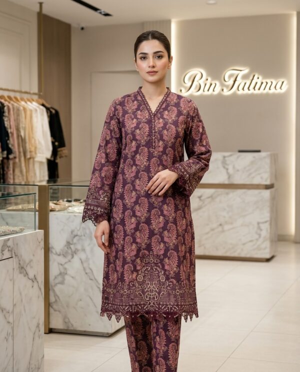 Plum Floral Printed Kurta Trouser