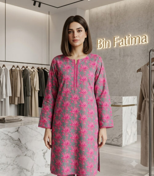 Printed 2-Piece Lawn Suit Grey & Pink