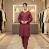Printed 2-Piece Lawn Suit Maroon & Charcoal Grey