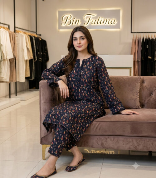 Printed 2-Piece Lawn Suit Navy Blue (Midnight Blue)