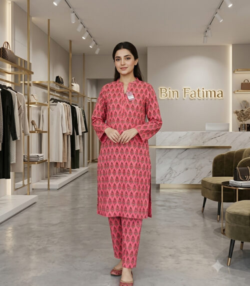 Printed 2-Piece Lawn Suit Pink & Brown