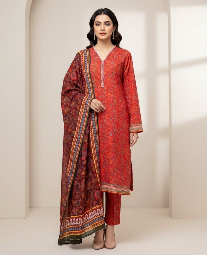 RED & MAROON PRINT SUIT