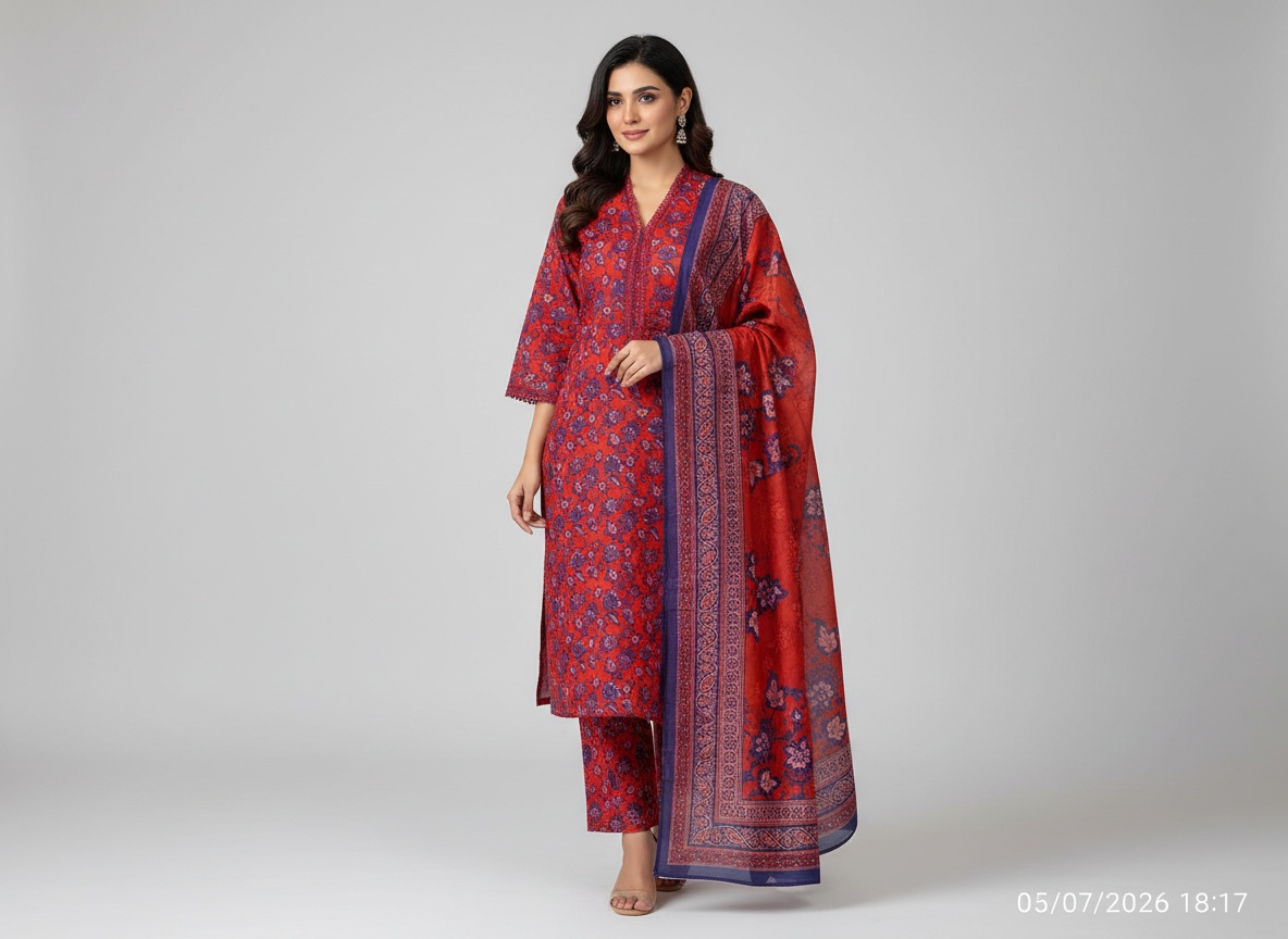 RED & NAVY FLORAL PRINT SUIT