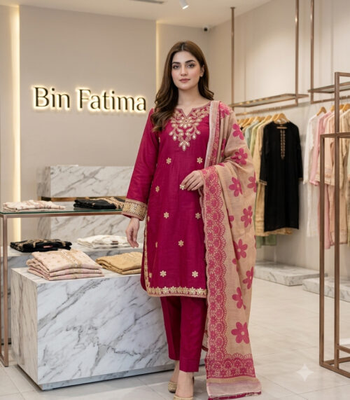Red Three Piece suit with Farshi Shalwar