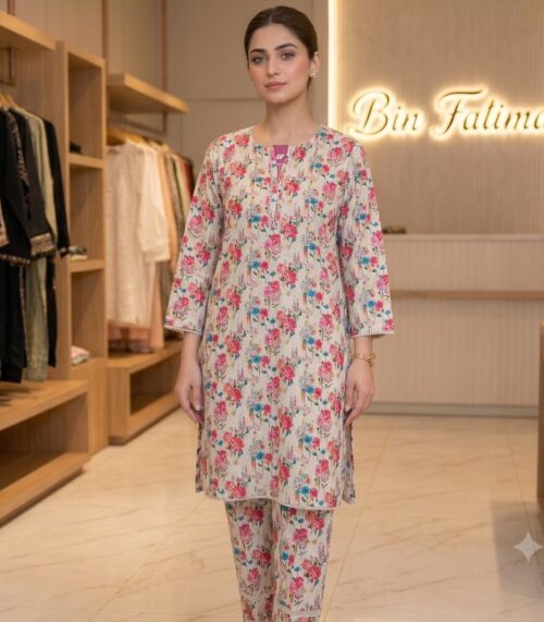 Rosé Garden Printed 2-Piece Kurta & Trouser Set