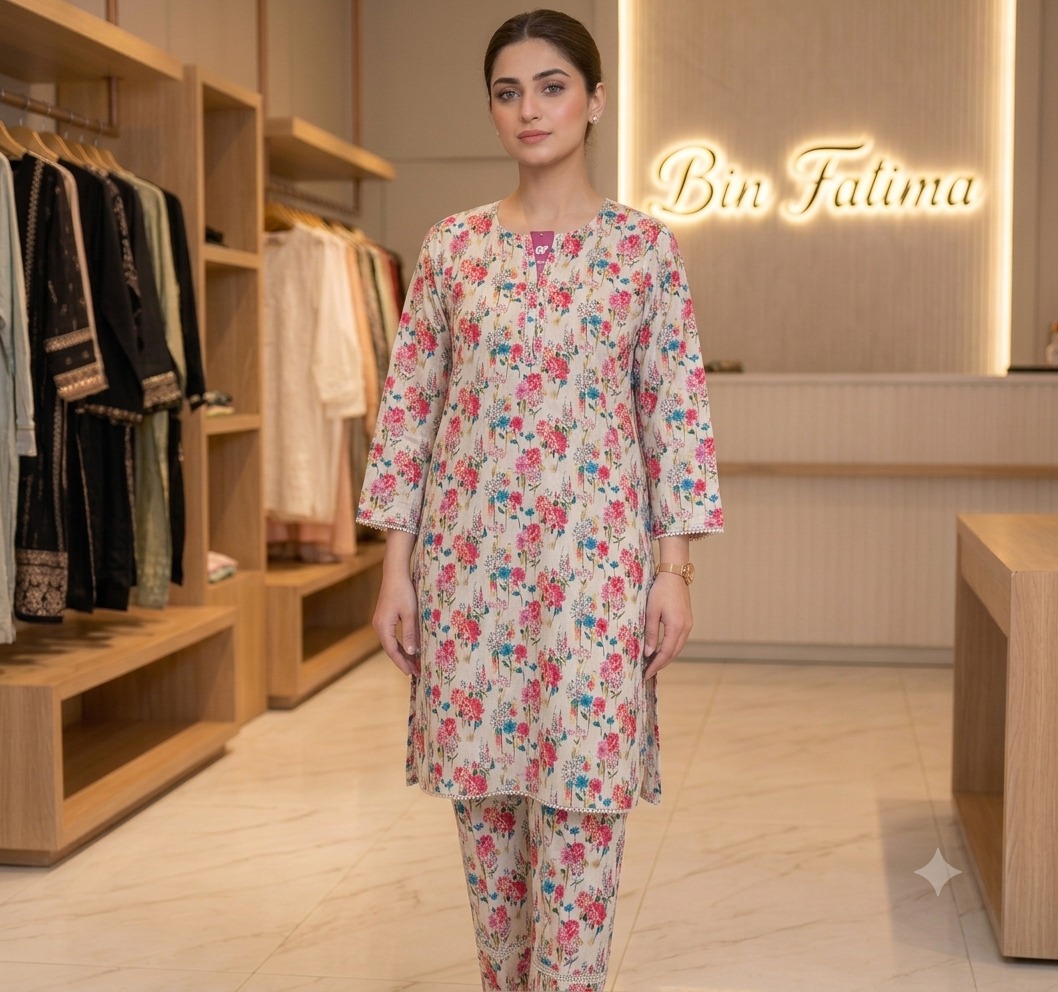 Rosé Garden Printed 2-Piece Kurta & Trouser Set