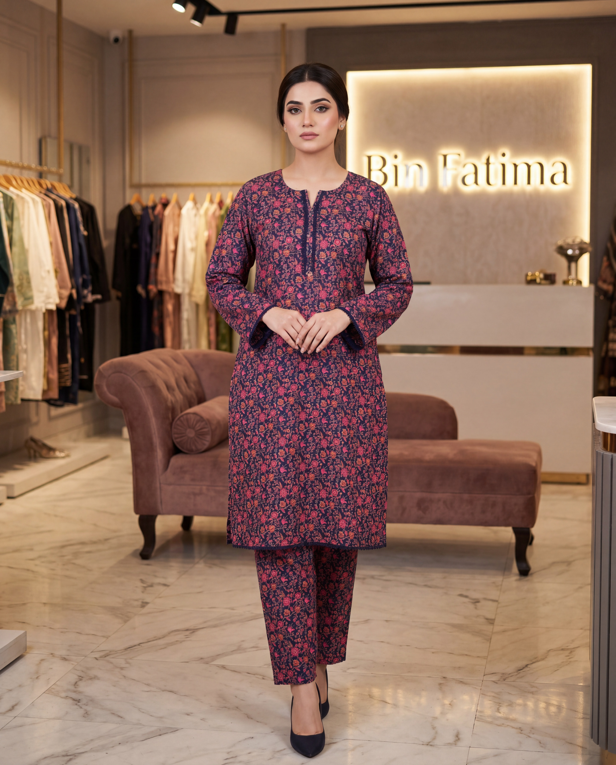 Ruby Vine Lawn Suit (Maroon floral
