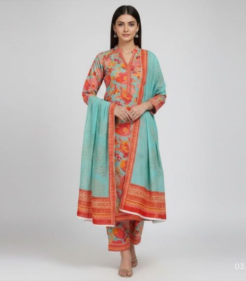 SEA GREEN & CORAL FLORAL PRINT SUIT 2