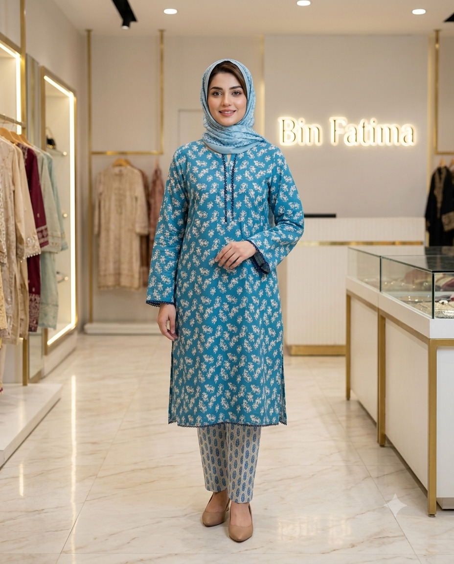 Sky Blue Aqua Blue (Sky blue with white floral print)