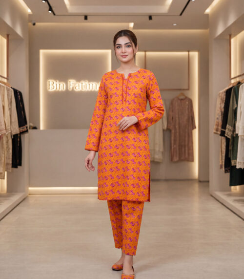 Sunset Bloom Lawn Suit (Orange floral)