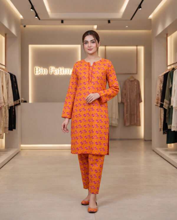 Sunset Bloom Lawn Suit (Orange floral)
