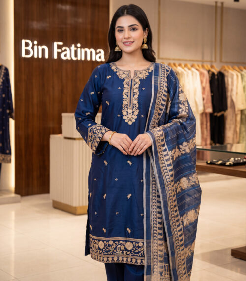 Three-Piece Lawn Suit – Navy Blue