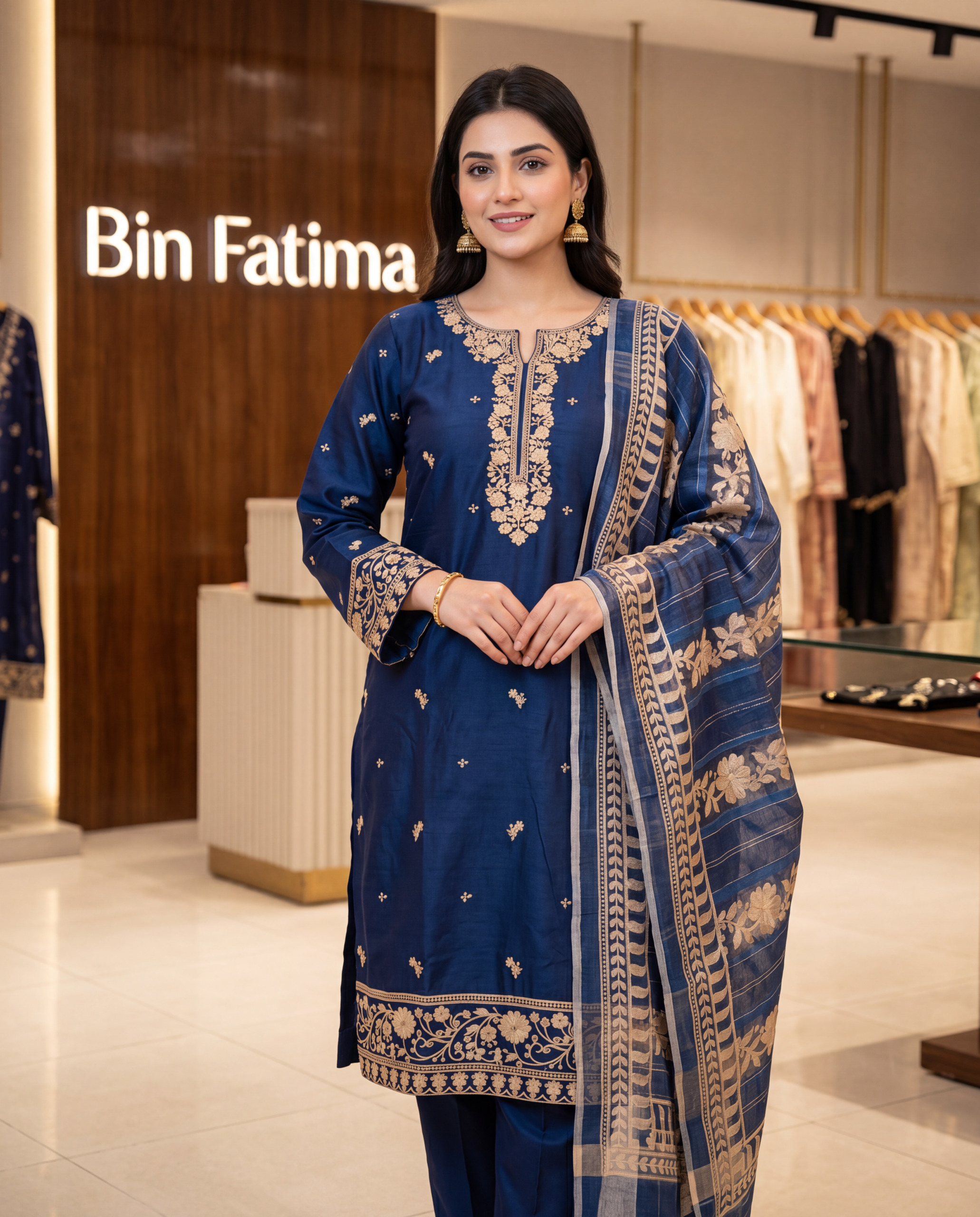 Three-Piece Lawn Suit – Navy Blue