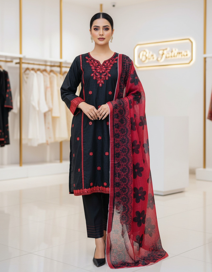 Three Piece Short Length with Farshi Shalwar