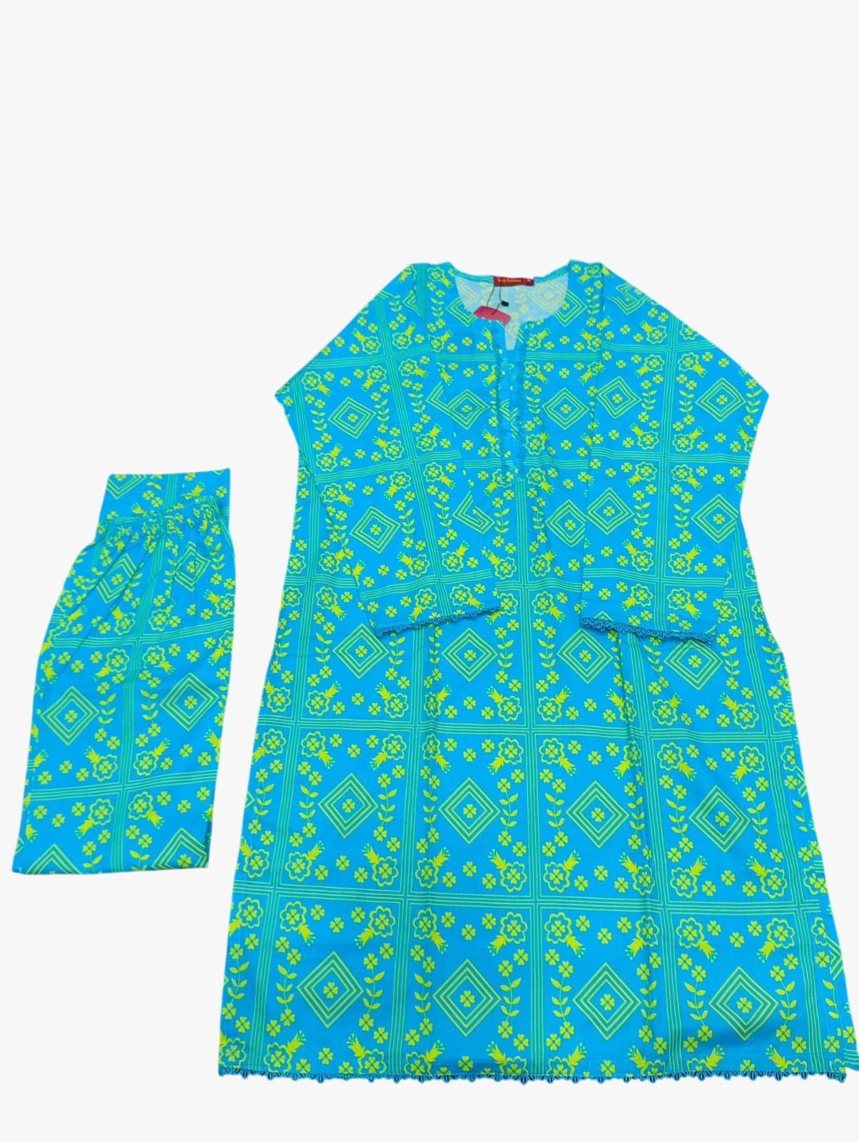 Turquoise Geometric Print Kurta